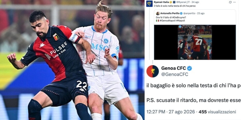Il Genoa risponde a Ryanair su Vasquez-De Bruyne: "Scusate il ritardo, ma siete abituati"