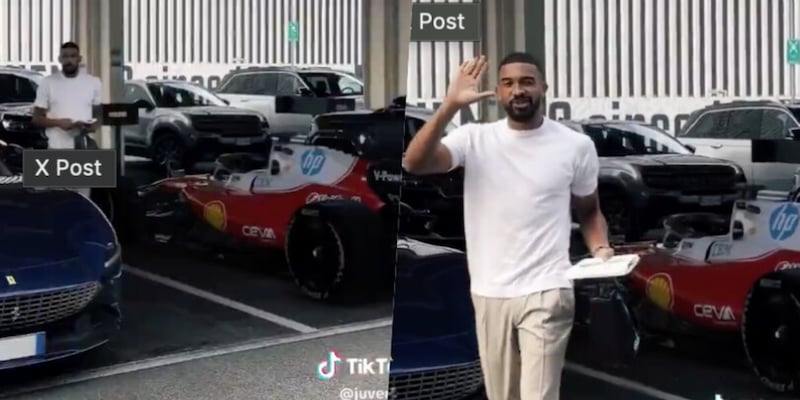 Una Ferrari SF-26 nel parcheggio della Juve: i calciatori passano e fanno finta di niente