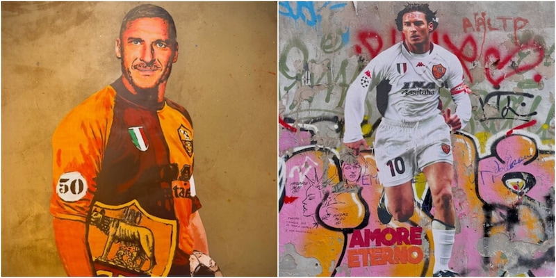 Due murales per Totti nel centro di Roma: la festa dei tifosi per i 50 anni