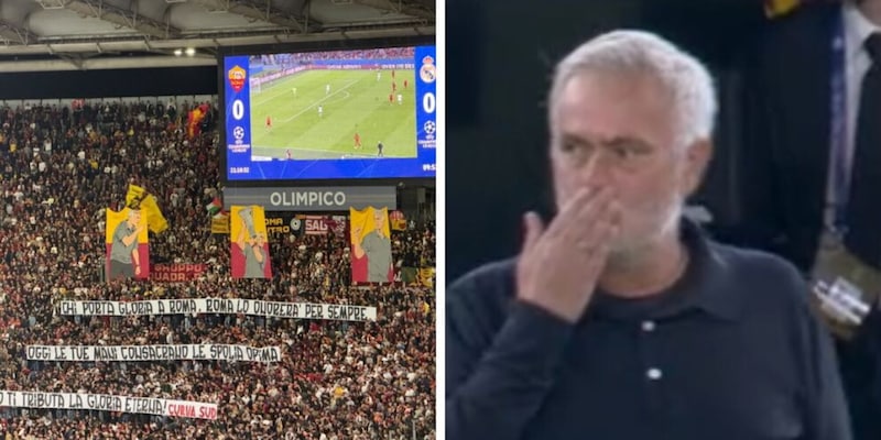 La Curva Sud dedica una coreografia a Mourinho: le tre foto, la bellissima scritta e la reazione da brividi di José