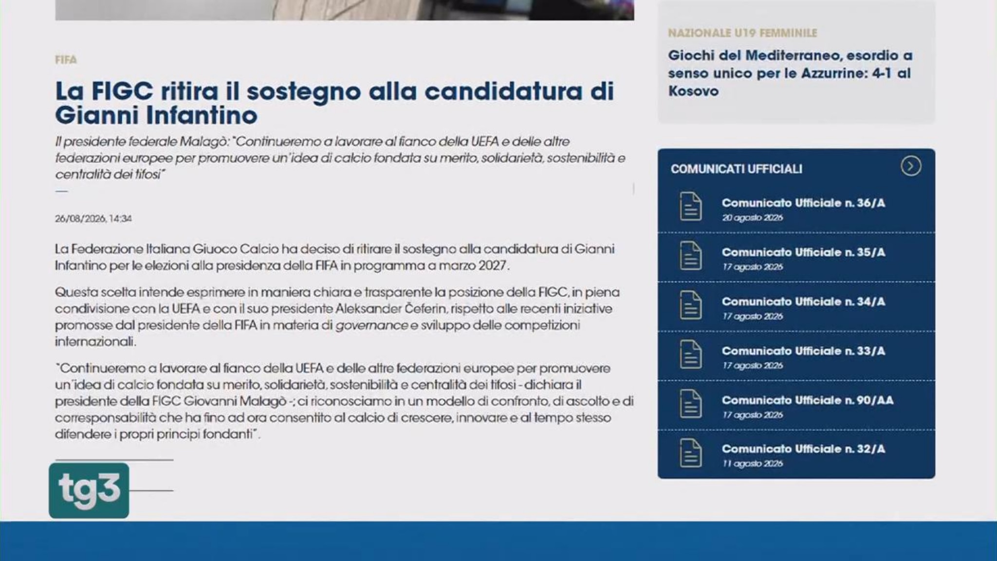 Presidenziali Fifa 2027, la Federcalcio ritira l'appoggio a Gianni Infantino