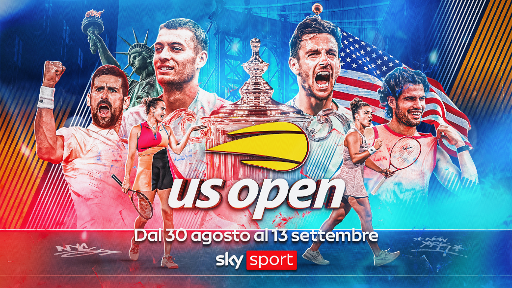 Tennis in tv, US Open 2026 su Sky e NOW dal 30 agosto: fino a sette canali e tutti i campi in diretta