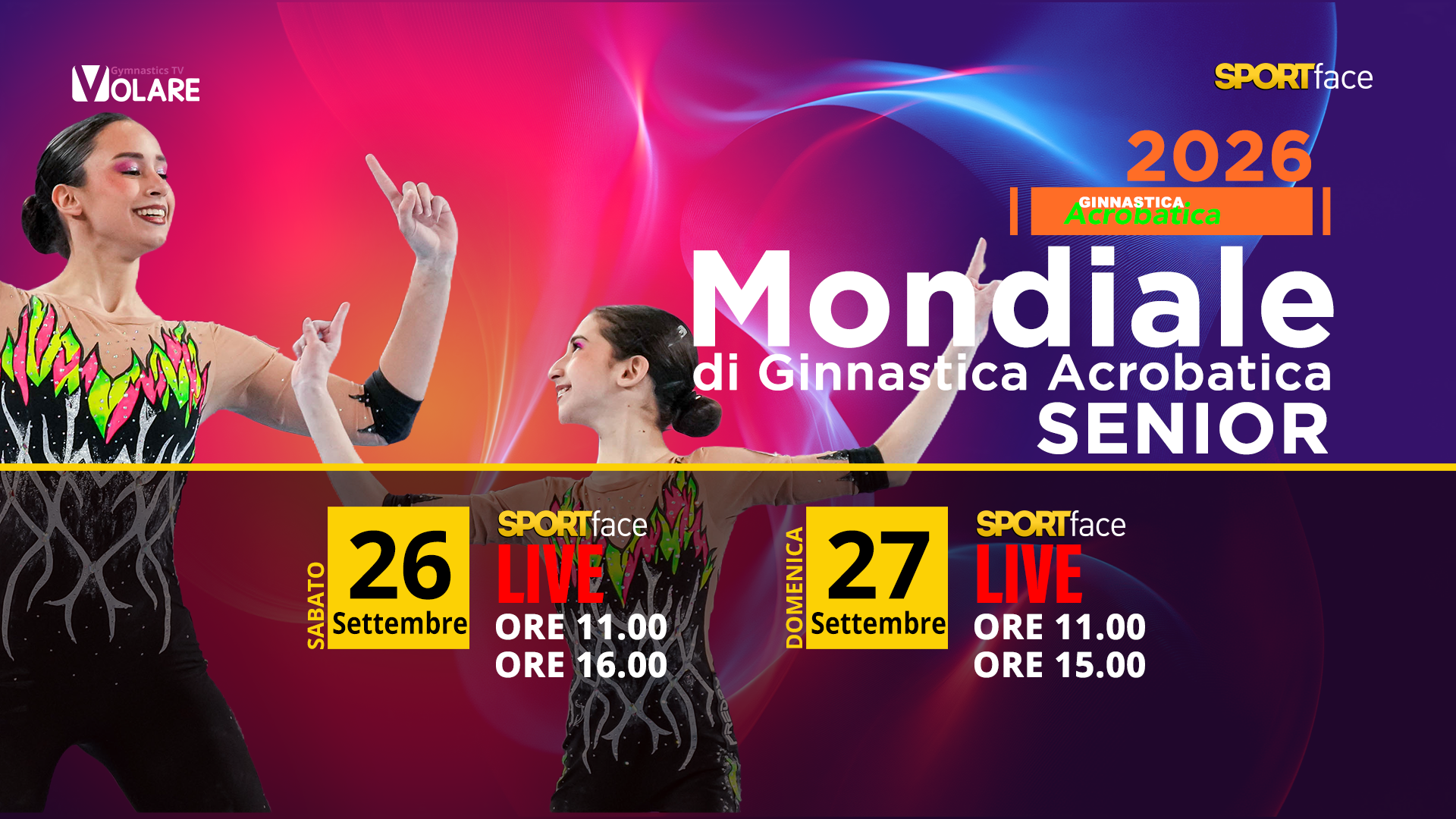 Mondiali Ginnastica Acrobatica 2026 a Pesaro: Italia a caccia del primo podio senior, finali su Volare TV
