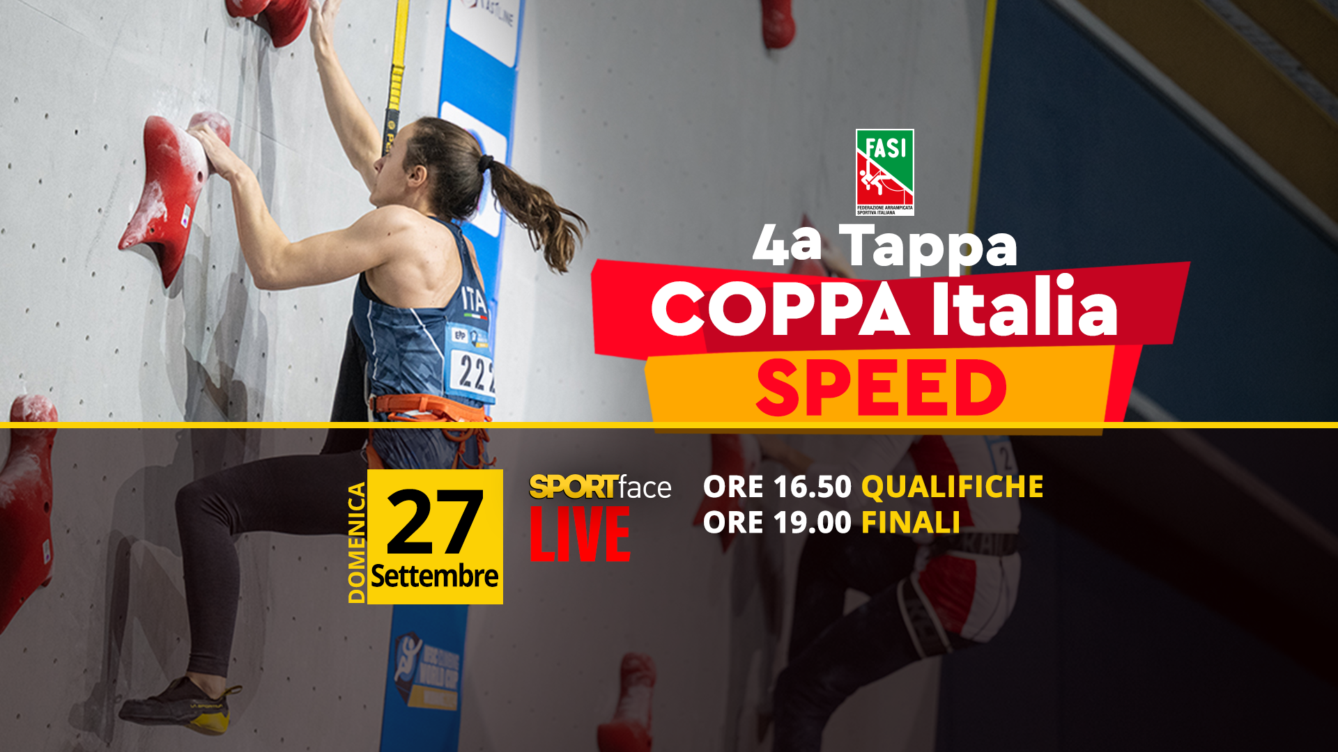 Arrampicata: oggi Coppa Italia Speed e Para Climbing in diretta su SportfaceTV